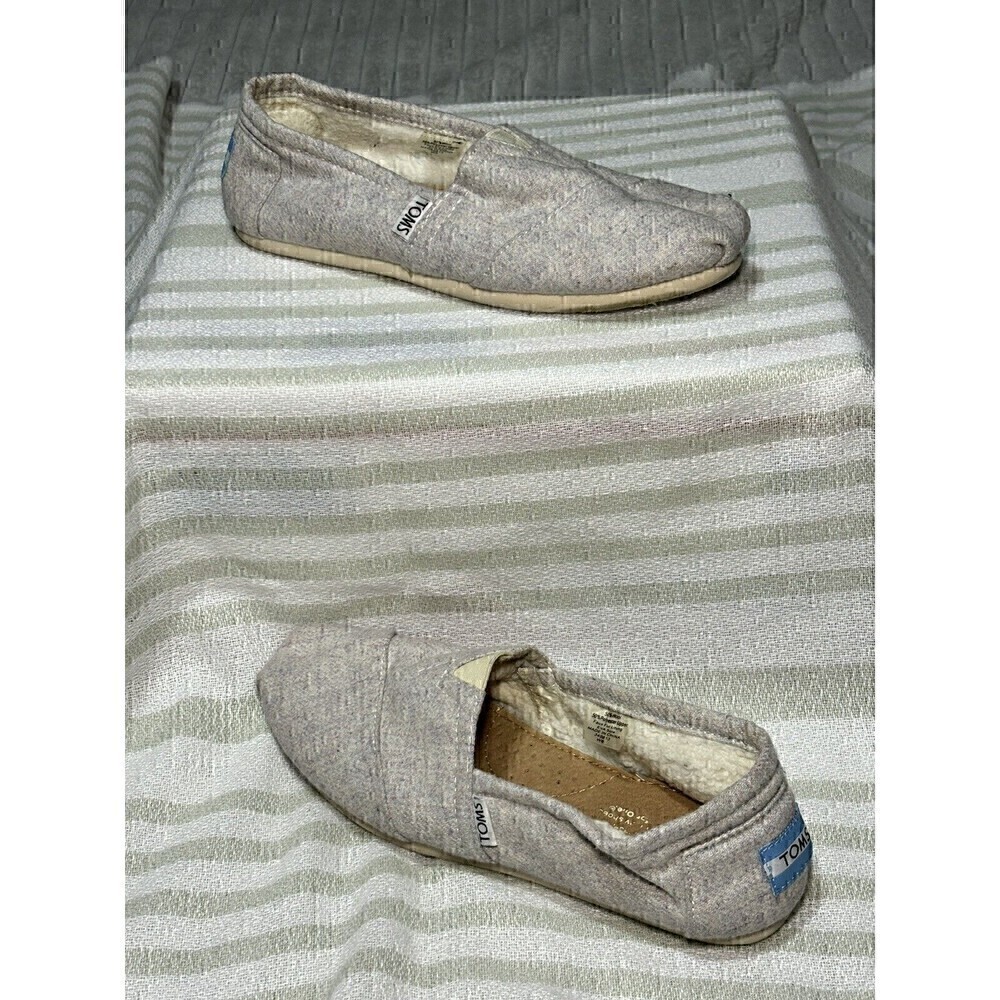 Toms 6 wool FLANNEL slip on gray flats faux FUR classic Alpargatas shoes